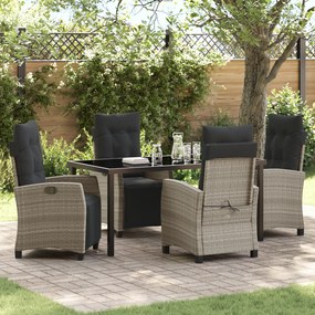 vidaXL Conjunto de Jantar de Jardim de 5 Peças Cinza Claro Rattan Poly