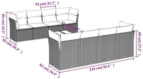 9 pcs conjunto de sofás p/ jardim c/ almofadões vime PE preto