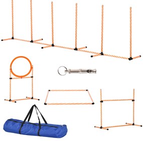 PawHut Conjunto de Treino de Agilidade para Cães de 4 Peças Kit Treino Agility para Cães com Slalom Área de Pausa Barreiras e Anel de Salto Laranja | Aosom Portugal