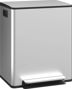 HOMCOM Lixeira de cozinha 2 compartimentos de 2 x 25 L, aço inoxidável, tampa com fecho suave, 47,7x37,5x56cm, prateado | Aosom Portugal