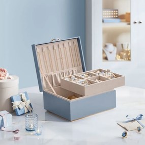 Caixa para joias de 2 níveis com pega 20,5 x 24 x 11 cm – Ideia para presente azul nevoeiro