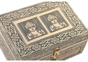 Guarda-Joias DKD Home Decor 17,5 x 12,5 x 8,5 cm Champanhe Bege Madeira Alumínio