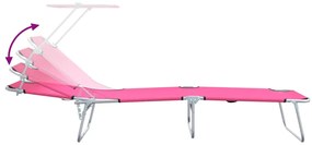 Espreguiçadeiras Dobráveis 2 pcs com Toldo Rosa Tecido Oxford 600D