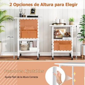 Suporte para impressora 49 x 40 x 65-77 cm de 3 níveis com 2 alturas ajustáveis com Prateleiras de armazenamento Rodas universais bloqueáveis Branco