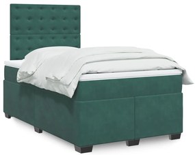 Cama boxspring com colchão 120x190 cm veludo verde-escuro