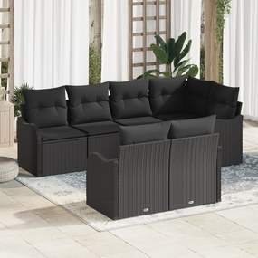 Conjunto de Sofás de Jardim vidaXL 7 Peças com Almofadas Preto Vime PE