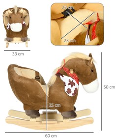 Cavalo Baloiço para Bebés com Sons Cinto de Segurança 60x33x50 cm Castanho