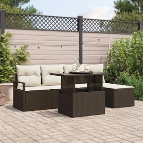 Conjunto de Sofás para Jardim de 6 Peças com Almofadas Castanho Polirattan
