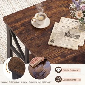 Mesa de centro de estilo industrial 109 x 50 x 48 cm, 2 níveis, prateleira aberta, estrutura metálica, para sala de estar, castanho rustica