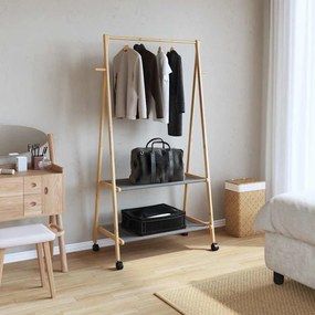Cabide com prateleiras e rodas 96x45,5x155,5 cm bambu