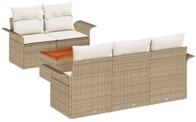 Conjunto de Sofá de Jardim com 6 peças e Almofadas Bege em Rattan Sint