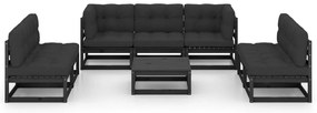 8 pcs conjunto longue de jardim c/ almofadões pinho maciço