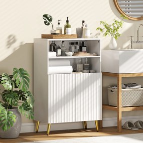 Móvel de casa de banho 60 x 31,8 x 93 cm, armário estreito de casa de banho com 5 prateleiras, portas caneladas com fecho suave, branco