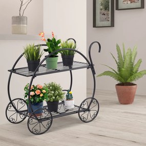 Carro de Jardim 2 Niveis Suporte de Metal para Plantas 66 x 34 x 62,5 cm Preto