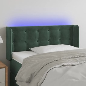 Cabeceira cama c/ luzes LED veludo 103x16x78/88 cm verde-escuro