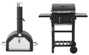 vidaXL Forno para pizza e churrasqueira de exterior 3-em-1 preto