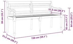 Banco Batavia c/ almofadão preto 150 cm madeira de teca maciça