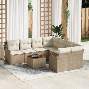 Conjunto de Sofá de Jardim vidaXL com Almofadas Bege Rattan Poliéster
