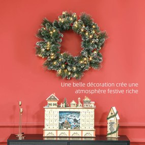 Grinalda de Natal para Porta, 60 x 60 x 10 cm, Luzes LED com Temporizador, Verde