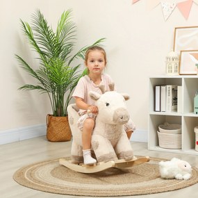 Cavalo de baloiço para crianças em forma de girafa, brinquedo de balanço para bebés com efeitos sonoros, cinto de segurança, 68 x 35 x 50 cm, bege