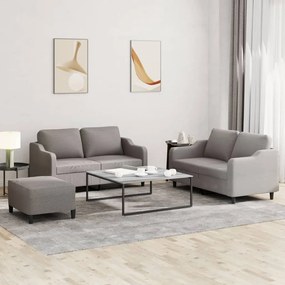 vidaXL 3 pcs conjunto de sofás com almofadões tecido cinza-acastanhado