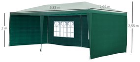 Outsunny Tenda para Festas 5,83x2,95x5,55m com 4 Paredes Laterais e 2 Janelas Tenda de Exterior com Estrutura de Aço para Festas Eventos Casamentos Verde