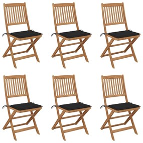 vidaXL Cadeiras de jardim dobráveis c/ almofadões 6 pcs acácia maciça