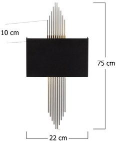 Candeeiro de Parede Modelo 614 – Preto e Prateado – 75 x 10 x 22 cm