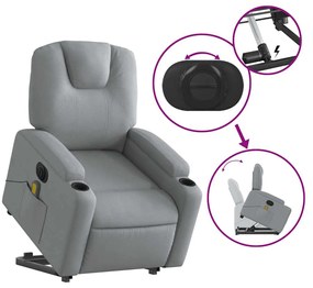 Poltrona elétrica reclinável massagens tecido cinzento-claro