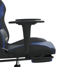 Cadeira gaming c/ apoio para pés couro artificial preto e azul