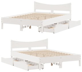 Estrutura de cama com gavetas 160x200 cm pinho maciço branco