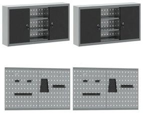 Conjunto de Bancada de Trabalho com 8 Peças em Aço Cinzento