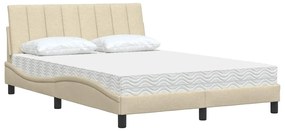 Cama com colchão 140x190 cm tecido cor creme