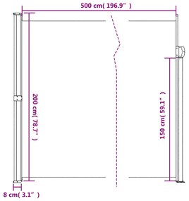 Toldo lateral retrátil 200x500 cm preto