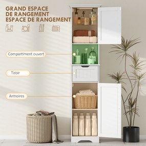 Armário de coluna para casa de banho 40 x 30 x 170 cm com iluminação LED, armário estreito, gaveta, 2 portas, branco