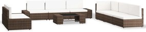 9 pcs conjunto lounge para jardim vime PE castanho