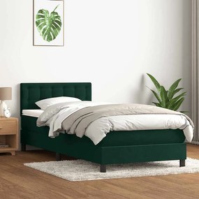 vidaXL Cama com molas/colchão 100x220 cm veludo verde-escuro