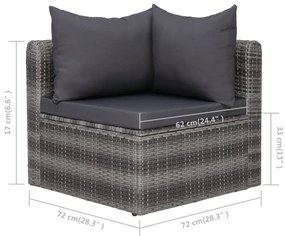 10 pcs conjunto lounge de jardim c/ almofadões vime PE cinzento