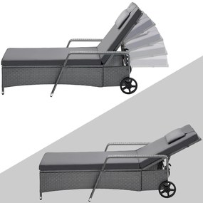 Espreguiçadeira de jardim 193x90x43cm rodas e almofadas cinzenta antracite
