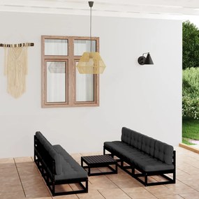 vidaXL 9 pcs conjunto lounge de jardim c/ almofadões pinho maciço