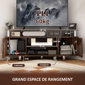 Móvel de TV 120 x 39,5 x 52 cm para televisores até 55 polegadas, com prateleira ampla, armários com portas e compartimento aberto, castanho