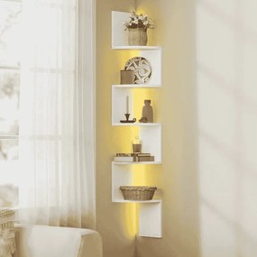Prateleira de canto com iluminação LED, 20 x 20 x 126 cm Branca