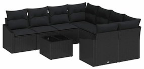 Conjunto de Jantar de Jardim com 9 Peças e Almofadas em Rattan Preto