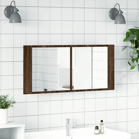 Armário espelhado WC c/ luz LED 100x12x45cm carvalho castanho