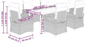 7 pcs conj. jantar jardim c/ almofadões vime PE bege misturado