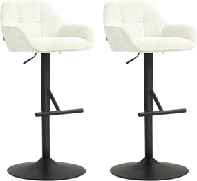 Conjunto de 2 bancos de bar com altura ajustável 52,5 x 53 x 86,5-108 cm, estofos com efeito de linho e base em aço  cor creme