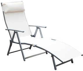 Outsunny Espreguiçadeira Dobrável de Jardim com Encosto Ajustável em 7 Posições Apoio para a Cabeça 137x63,5x100,5cm Creme