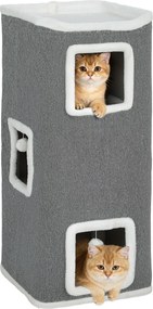 Torre para gatos de 4 níveis, árvore para gatos estável com bolas de brincar, plataforma superior com rebordo em pelúcia, 41 x 41 x 100 cm, cinzento