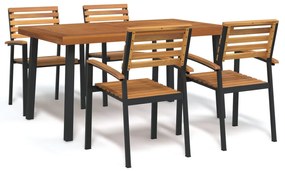 vidaXL Conj. jantar p/ jardim 5 pcs madeira de acácia maciça e metal