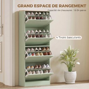 Móvel para Sapatos, 60 x 23,5 x 153,3 cm, 4 Gavetas Basculantes, Verde